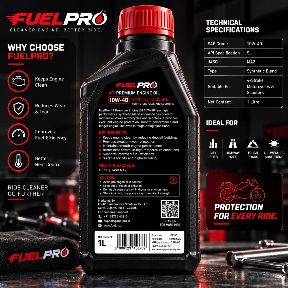 FuelPro 4T Premium Engine Oil 10W-40 – 1L