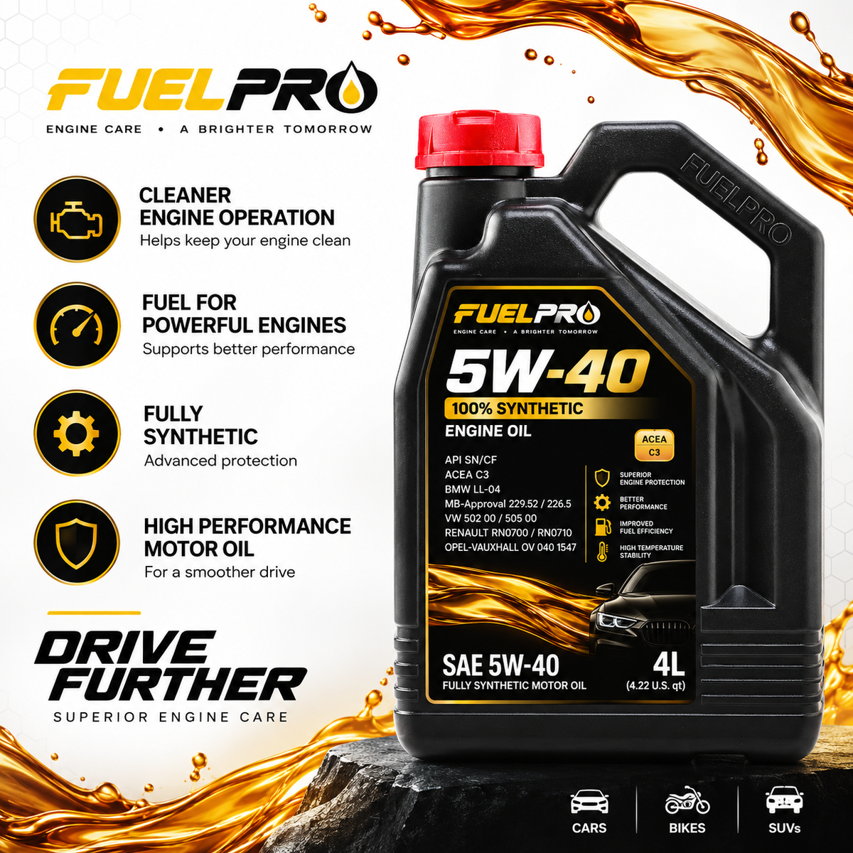 FuelPro 5W-40 100% Synthetic Engine Oil – 4L | Advanced Engine Protection